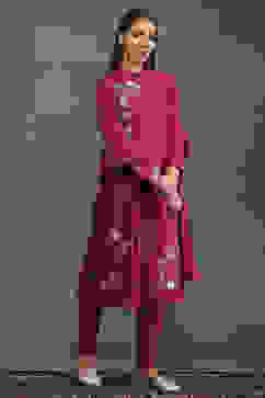 Rohit Bal Maroon Silk Chanderi Floral Straight Suit Set image number 5