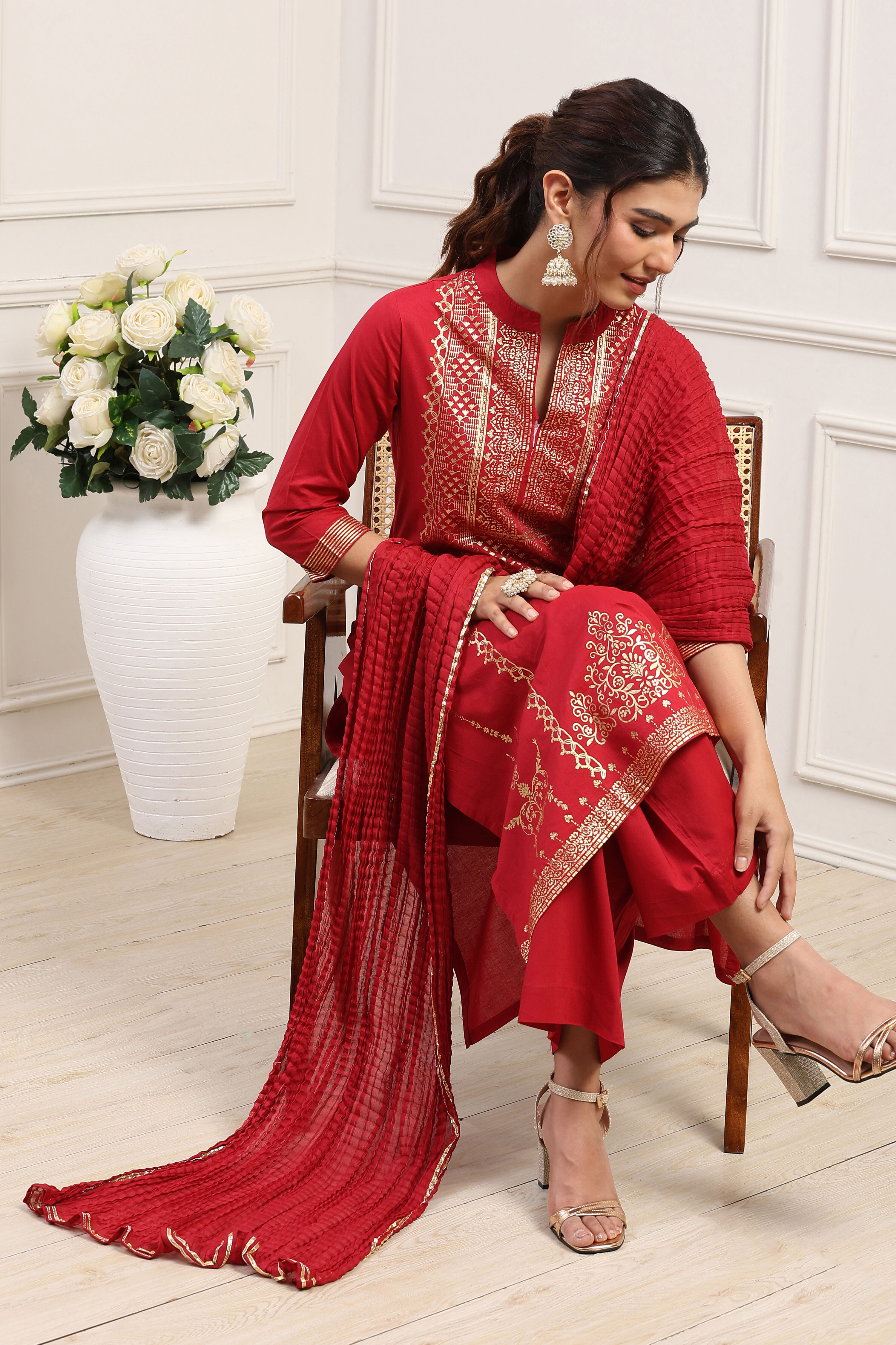Navy Cotton Straight Kurta Palazzo Suit Set image number 0