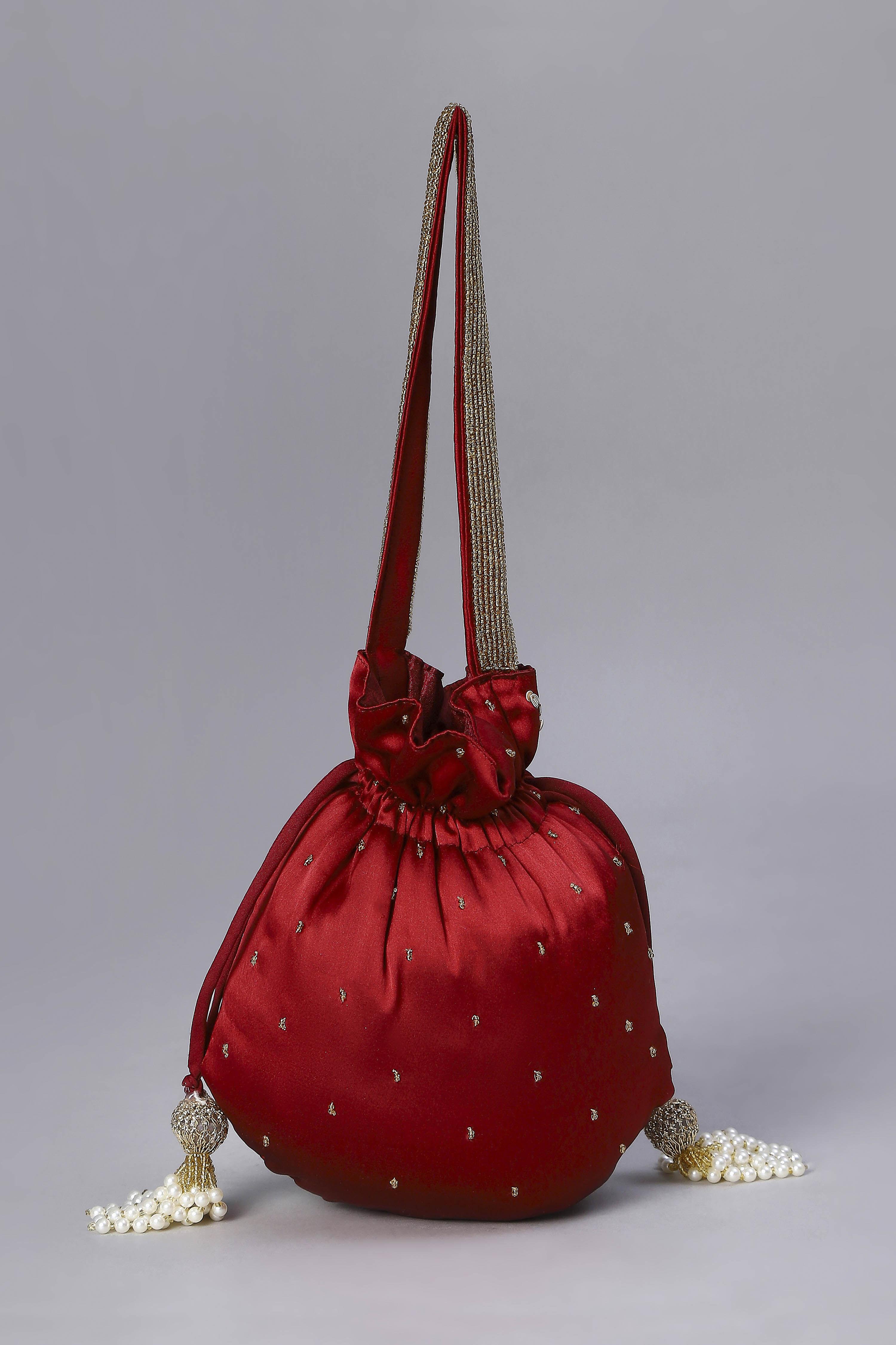 Maroon Fabric Potli Bag image number 2