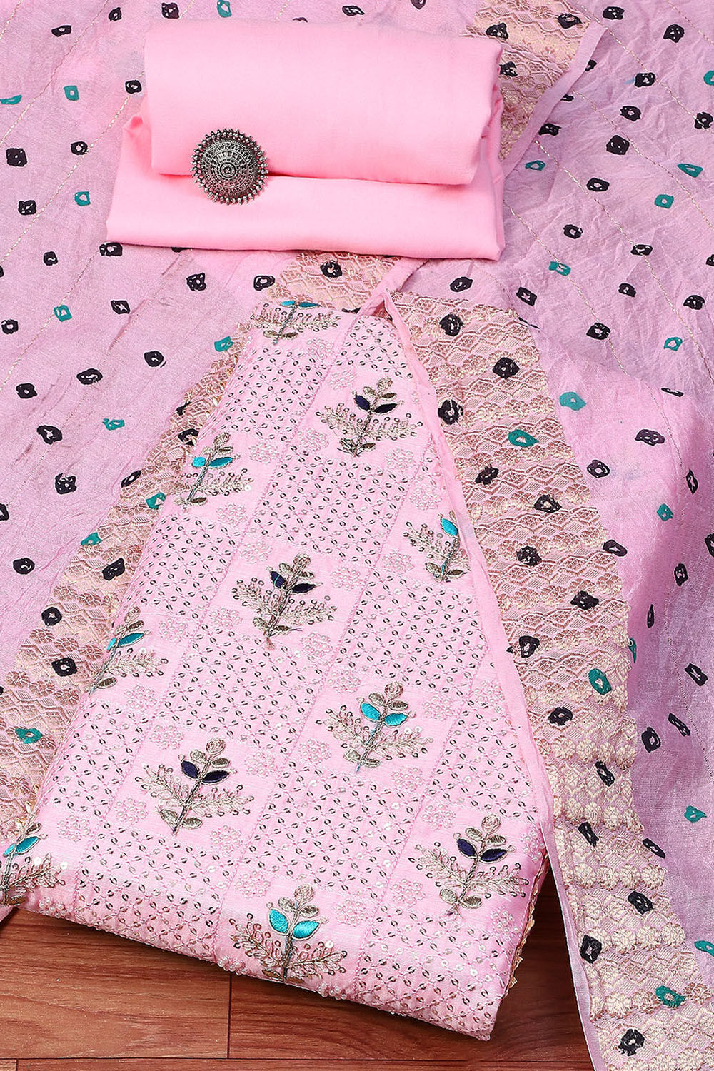 Pink Modal Unstitched Suit Set image number 0