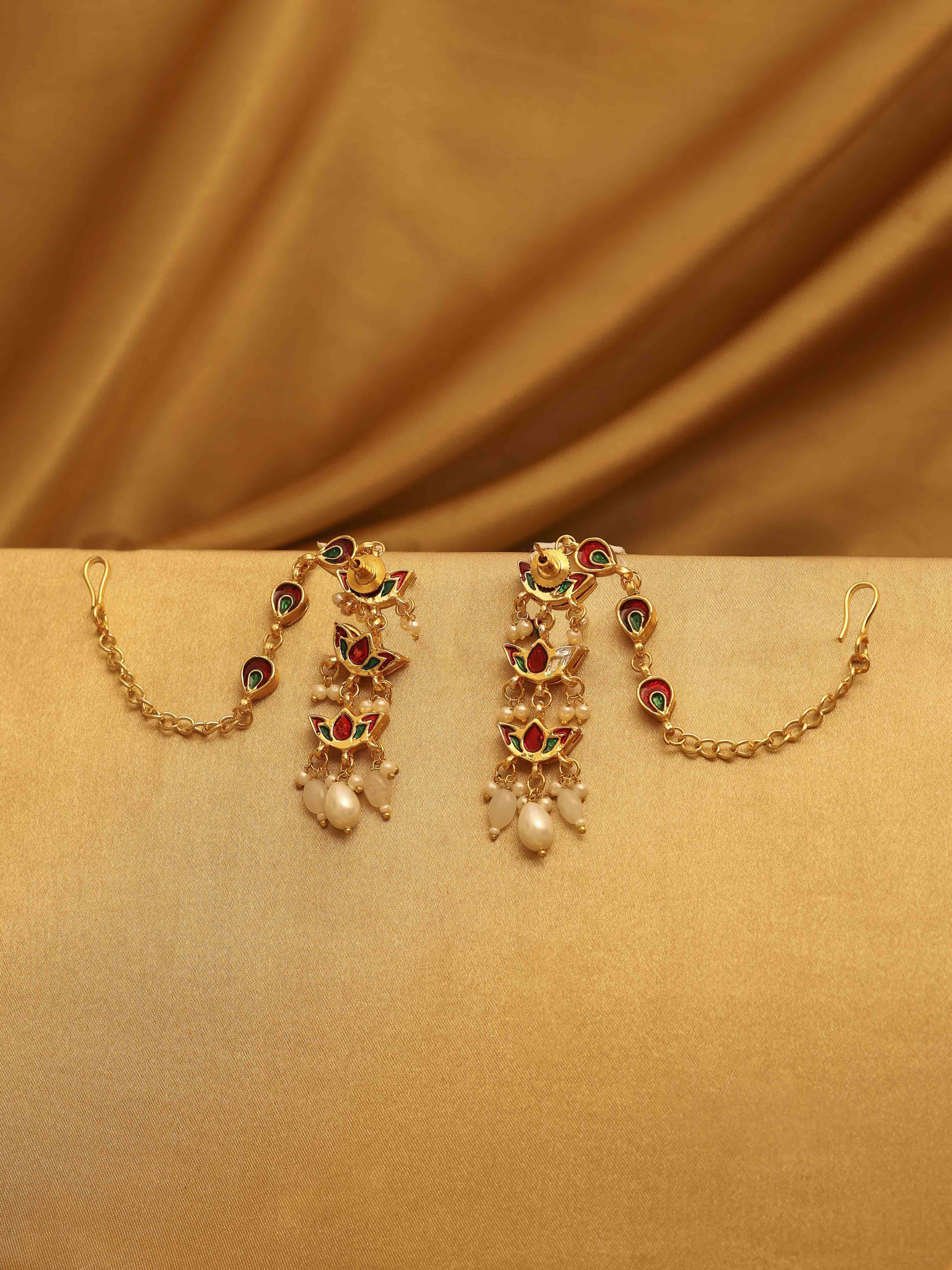 White Gold Plated Brass Kaanchain Earrings image number 2