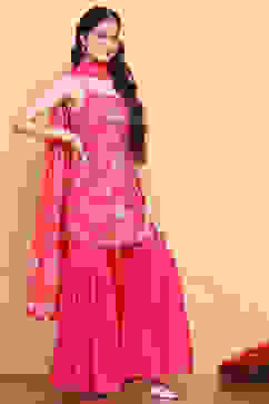 Pink Floral Printed Straight Suit Set image number 4