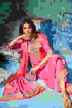 Fuschia Cotton Straight Suit Set image number 7