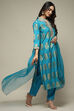 Blue Cotton Straight Kurta Pant Suit Set image number 6