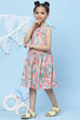 Peach Cotton A-Line Printed Dress image number 2