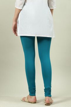 Teal Cotton Lycra Churidar image number 4