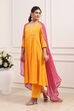 Yellow Cotton Anarkali Suit Set