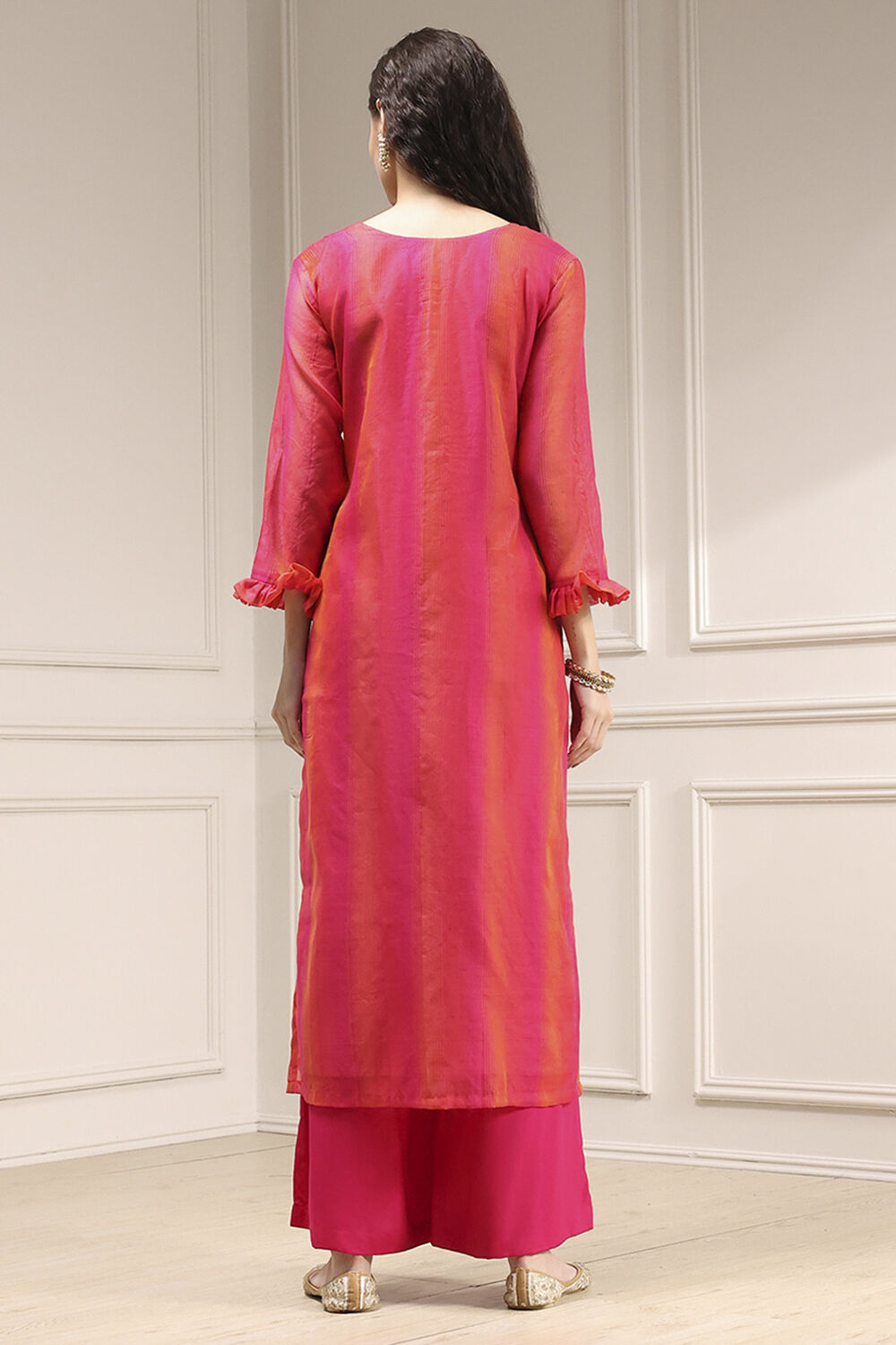 Pink Chanderi Machine Embroidered Unstitched Suit Set image number 5