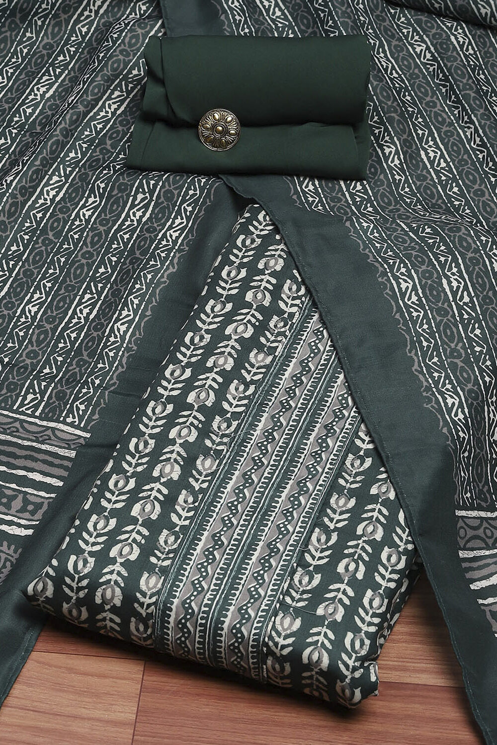 Red Cotton Blend Printed Unstitched Suit Set image number 0