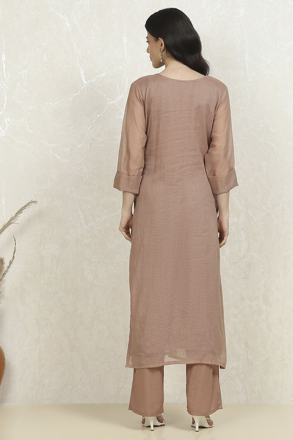 Brown Cotton Hand Embroidered Unstitched Suit Set image number 5