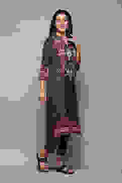 Black Yarndyed Straight 2 Piece Suit Set image number 5