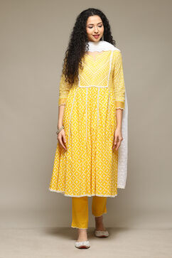 Yellow Cotton Anarkali Kurta Pant Suit Set image number 7