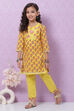 Yellow Cotton Straight Printed Kurta Set image number 3