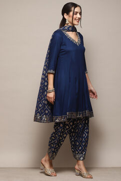 Blue LIVA Kalidar Kurta Salwar Pant Suit Set image number 6