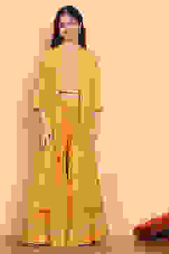 Yellow Printed Festive Fusion Set image number 7