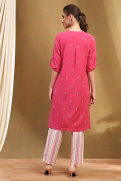 Pink Cotton Yard Dyed Straight Suit Set image number 4
