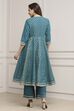 Teal Green Poly Cotton Anarkali Suit Set image number 4