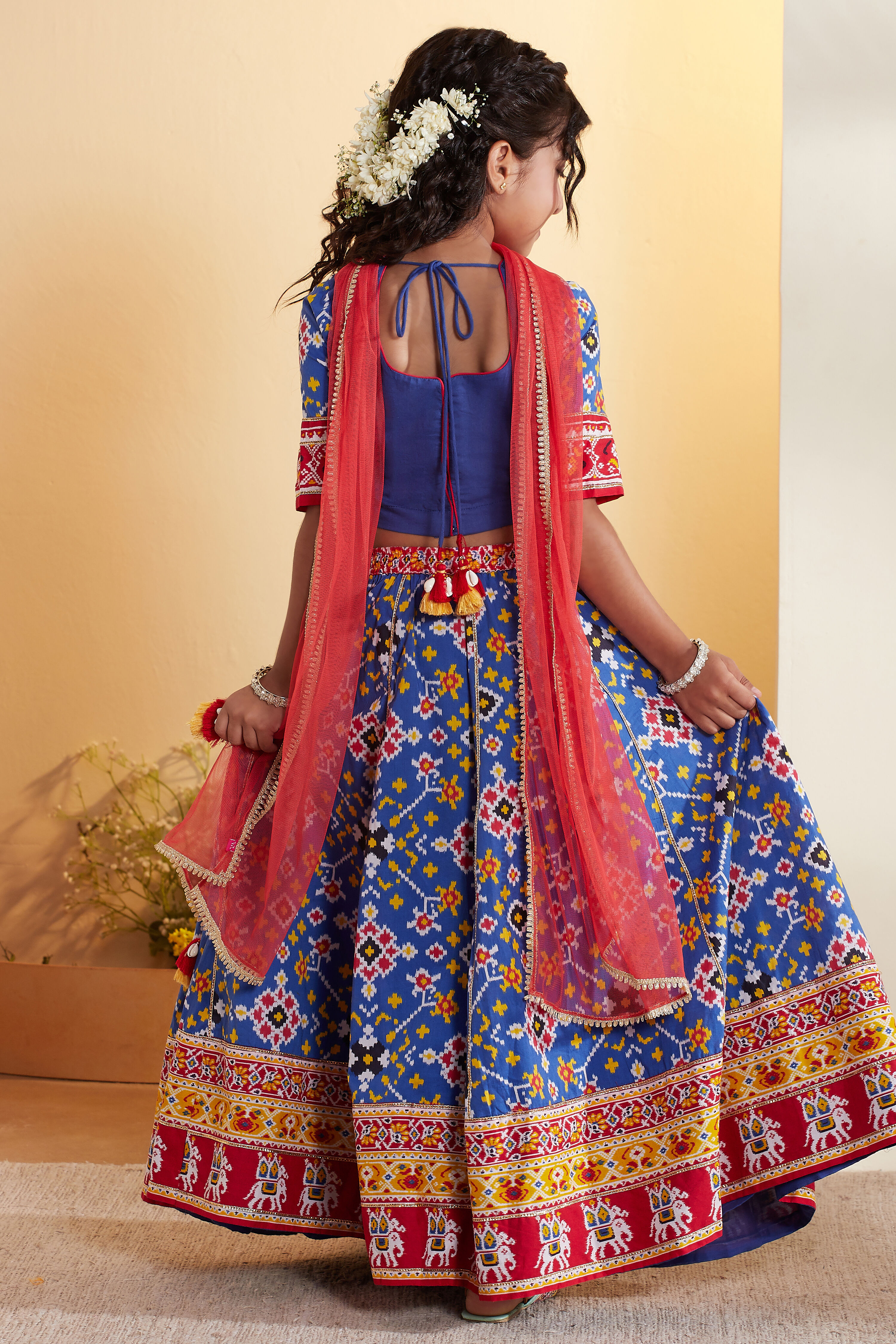 Blue Cotton Printed Kalidar Lehenga Set image number 5