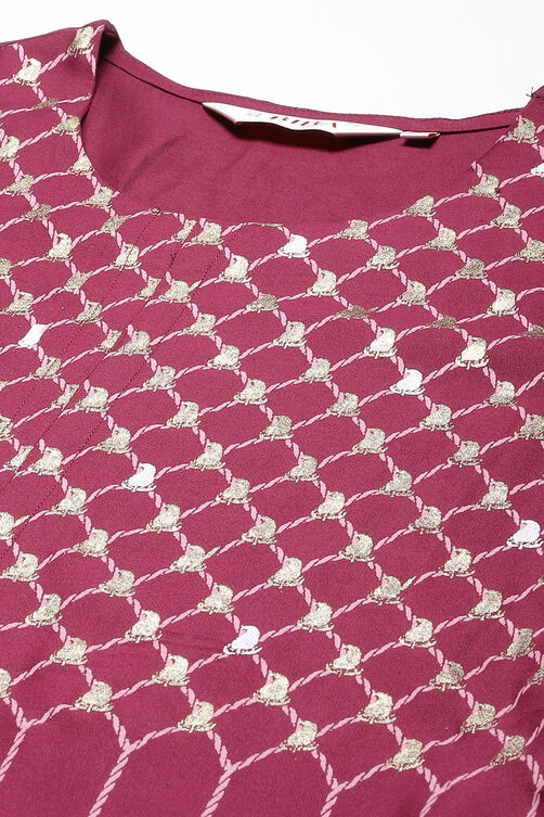 Plum Printed Rayon Straight Kurta Regular Pant Suit Set image number 1