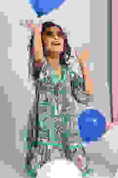 Green Printed Gathered Flared Dress image number 0