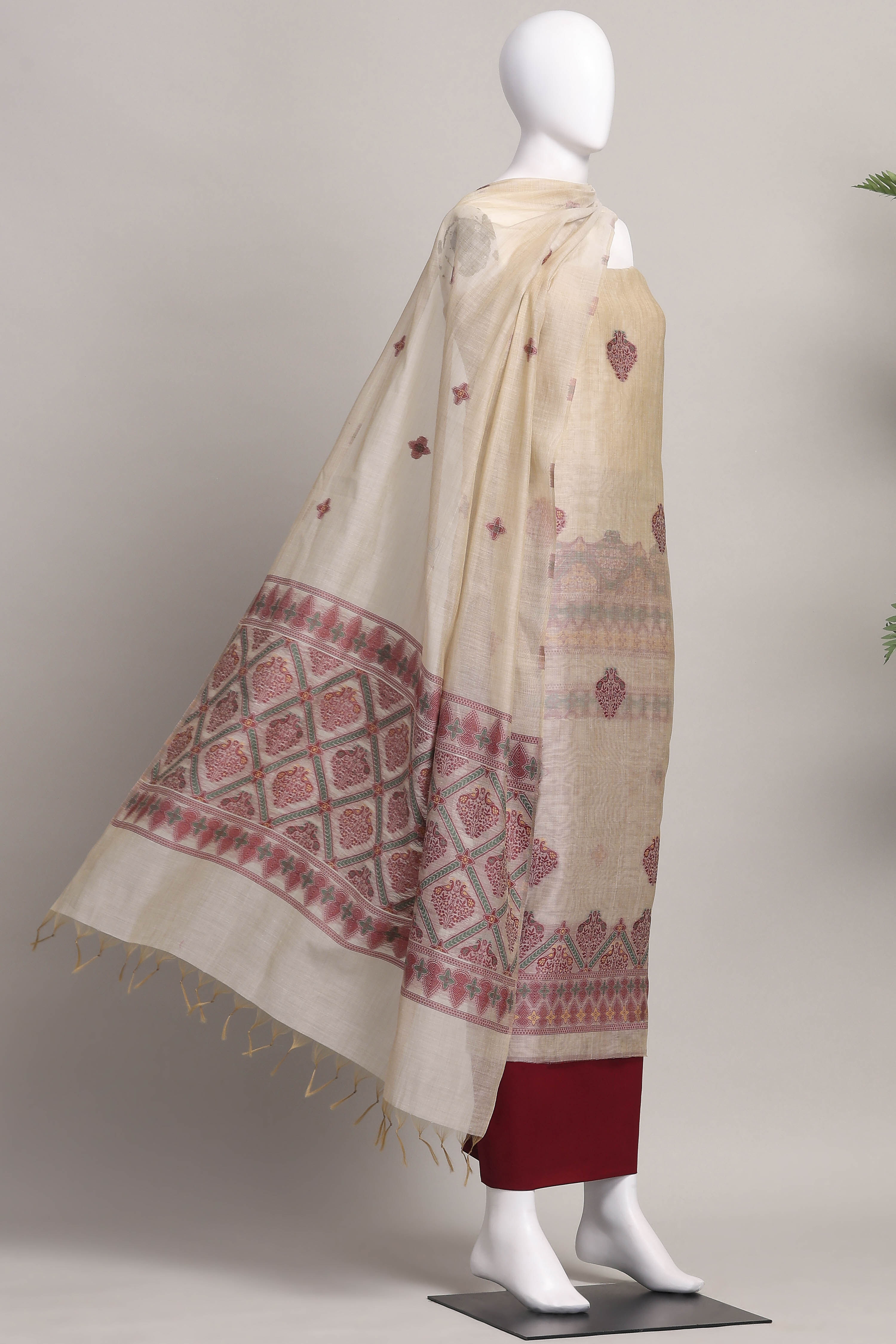 Black Cotton Printed Embroidered Unstitched Suit Set image number 4