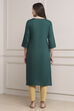 Teal Green Solid Straight Kurta image number 3