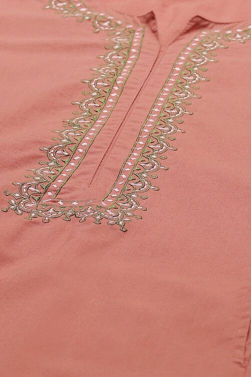 Peach Solid Cotton Kalidar Kurta Palazzo Suit Set image number 1