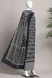 Indigo Cotton Screen Print Unstitched Suit Set image number 4
