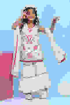 White Cotton Printed Straight Suit Set image number 6