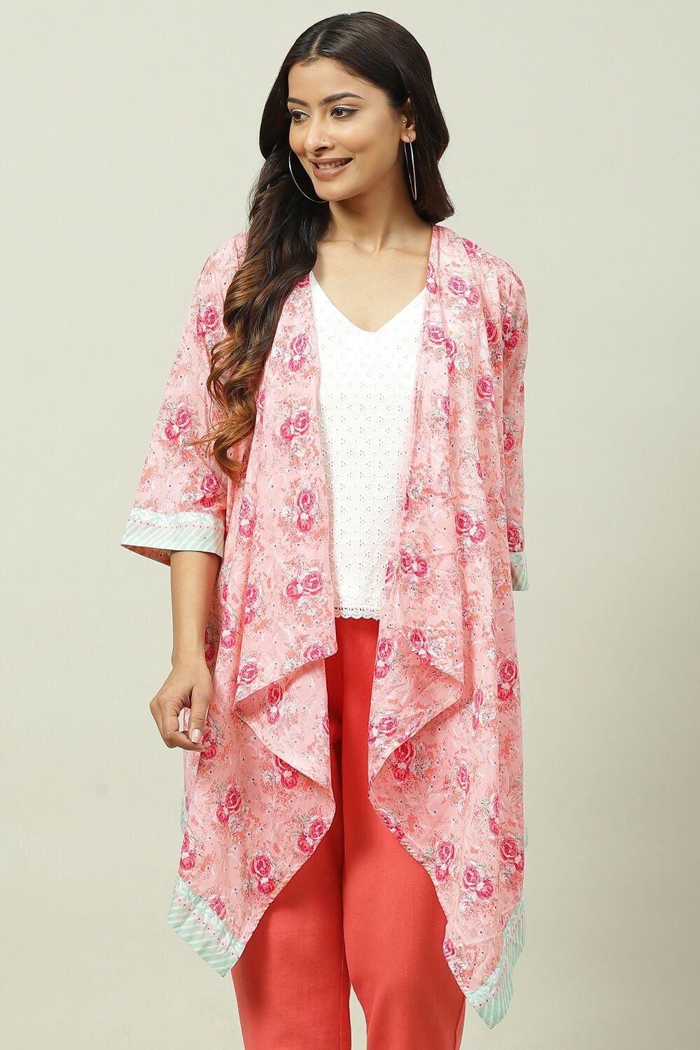 Buy Pink Asymmetric Printed Jacket Top Shrug for INR1499.50