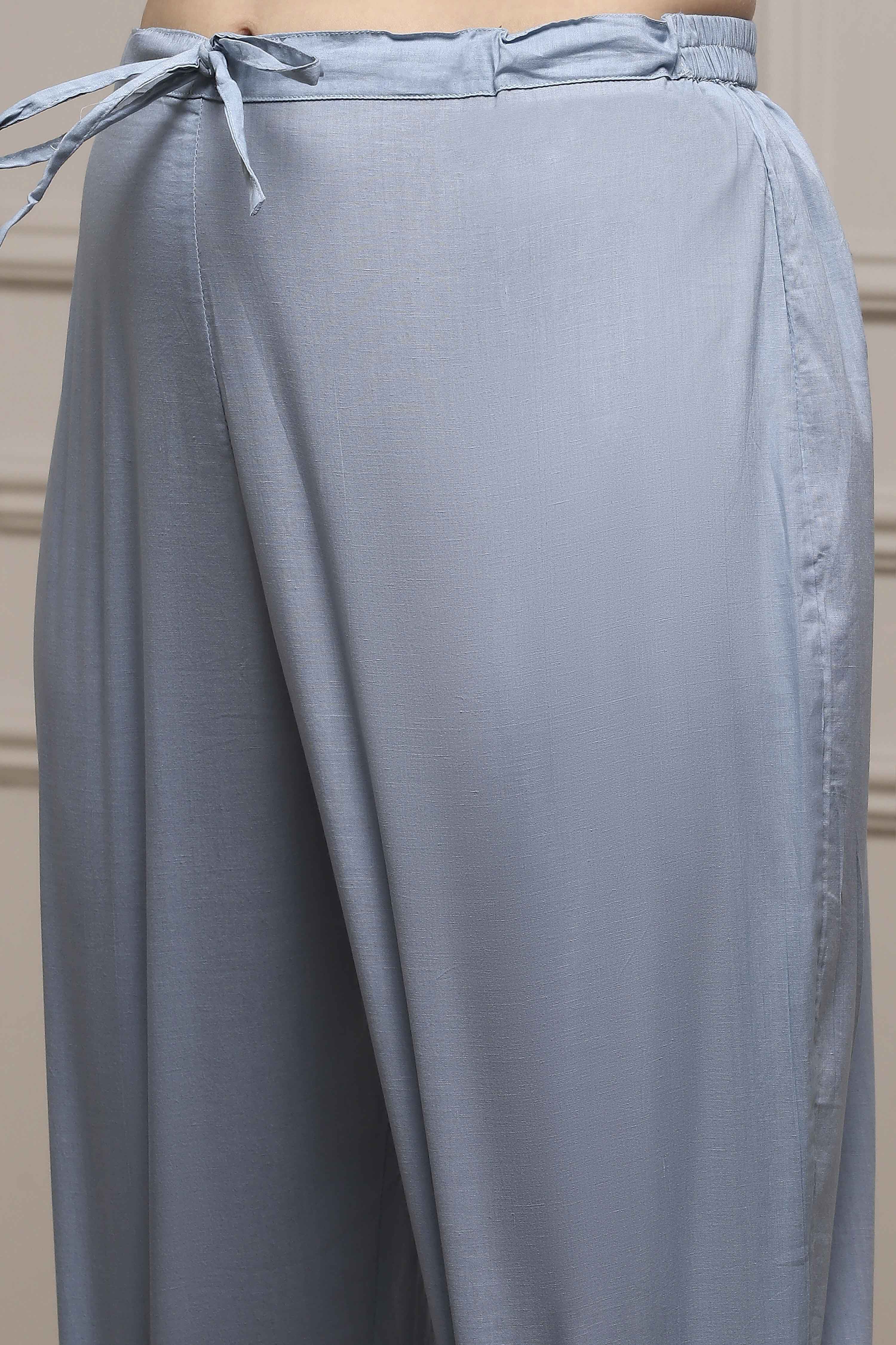 Blue Cotton Blend Hand Embroidered Unstitched Suit Set image number 3