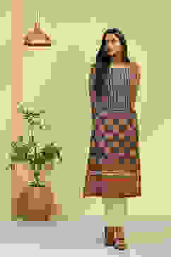 Brown Ethnic Motifs Printed Straight Kurta image number 0