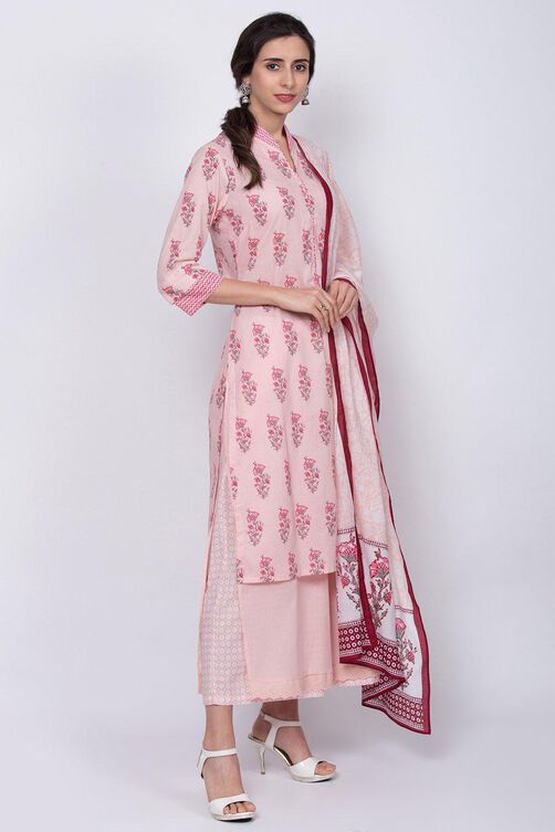 Peach Straight Kurta Palazzo Suit Set image number 3