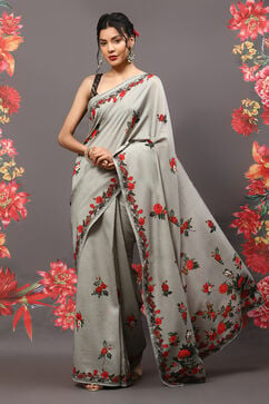 Rohit Bal Pista Green Cotton Blend Saree image number 2
