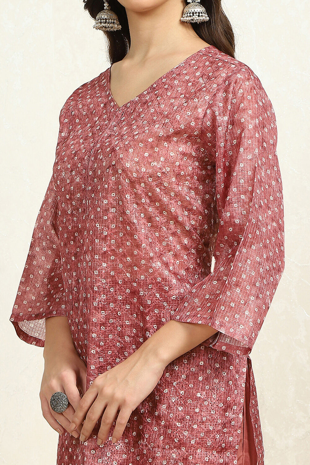 Maroon Cotton Printed Unstitched Suit Set image number 2