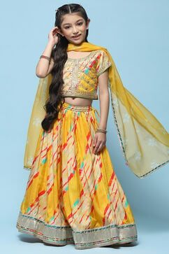 Yellow Polyester Straight Printed Suit Set image number 7