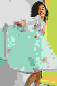 Sky Blue Printed Gathered Asymmetric Dress image number 0