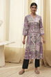 Plum and Off-White Printed Straight Kurta image number 5