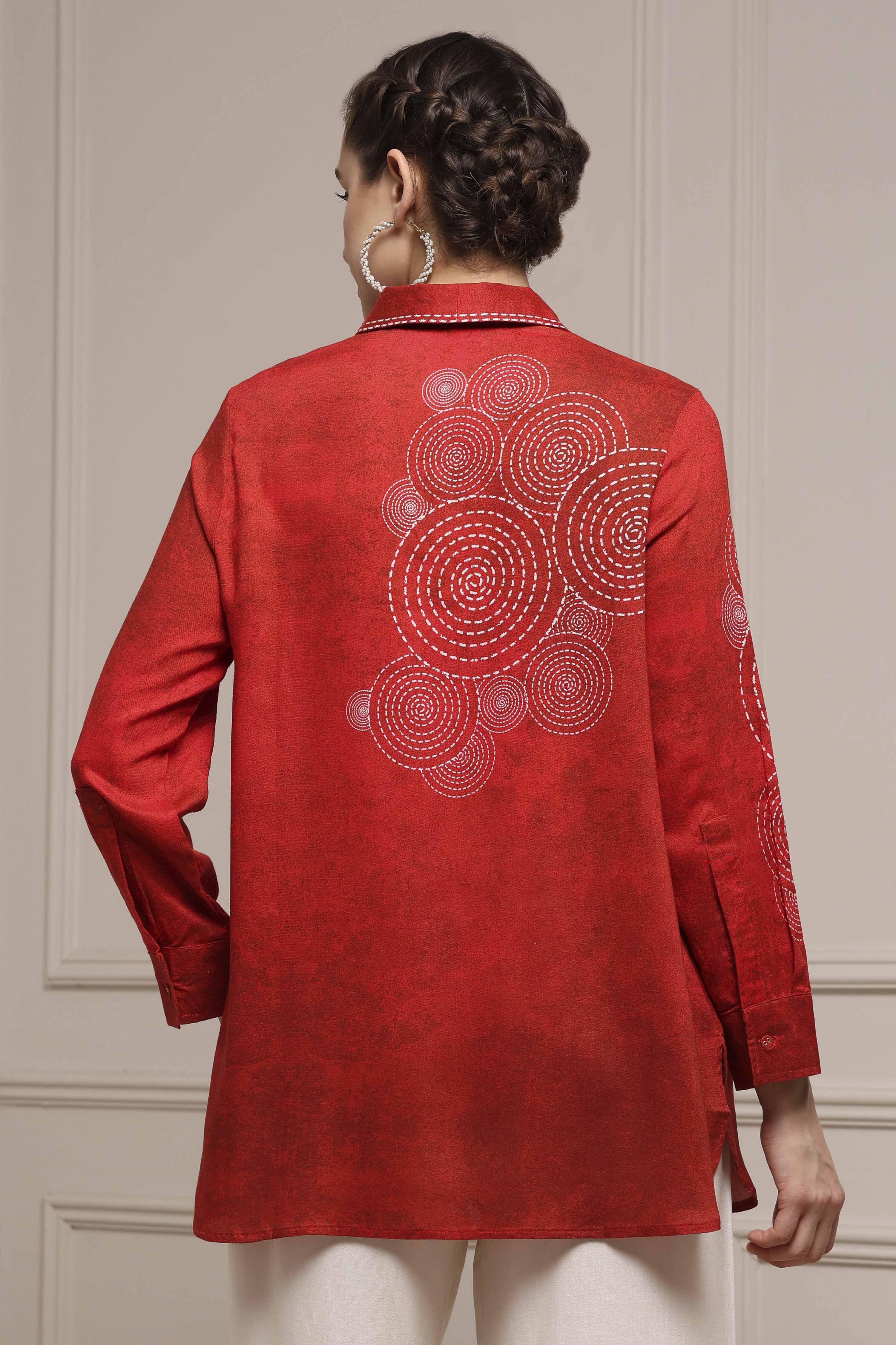 Blue Viscose Rayon A-Line Printed Top image number 3