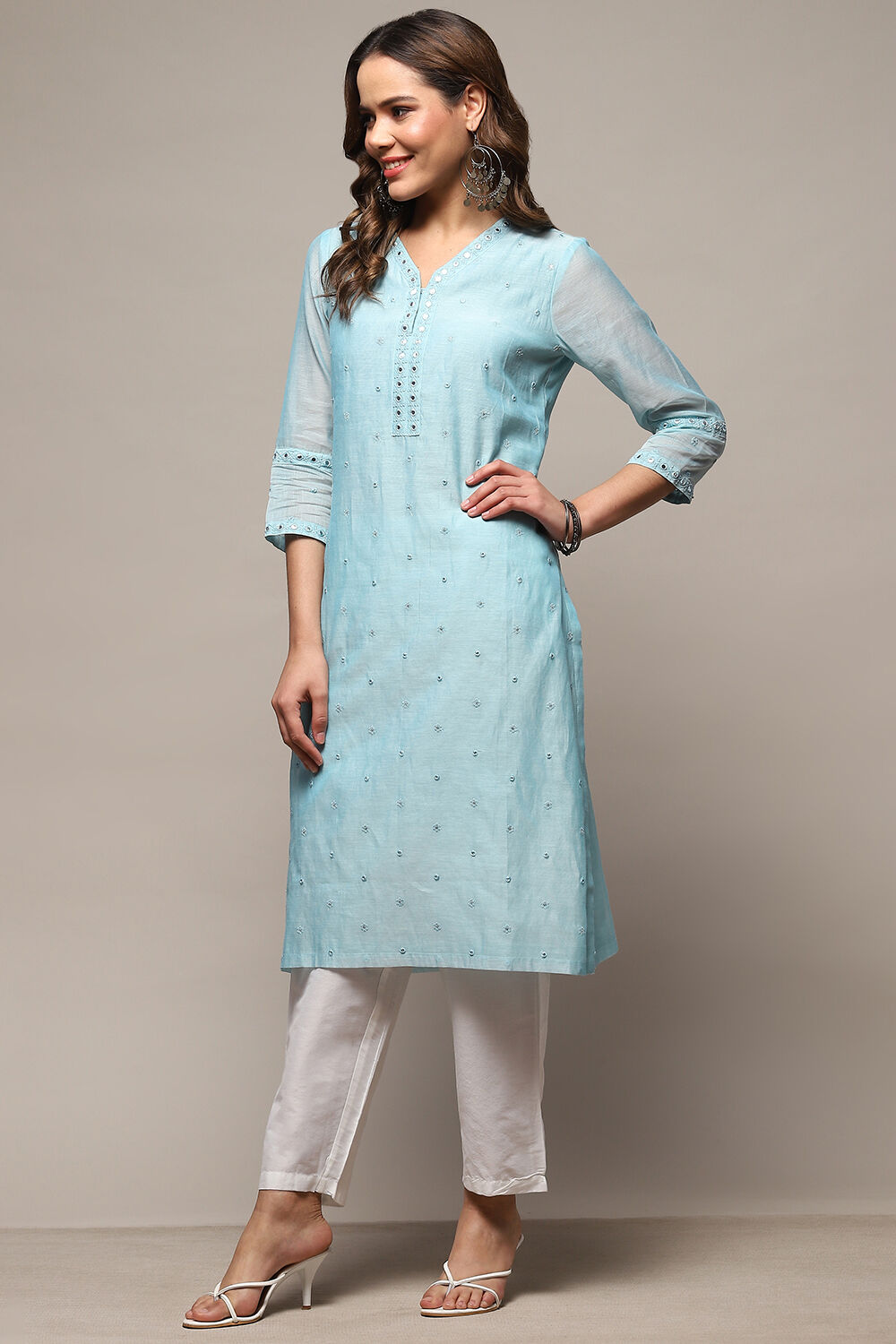 White Polyester Asymmetric Kurta image number 2