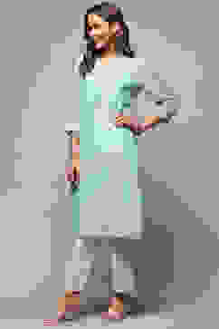 Blue Polyester Asymmetric Kurta image number 2