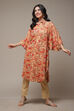 Beige & Red Rayon Straight Printed Kurta image number 0