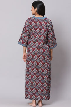 Wine Straight Art Silk Printed Sleepwear image number 4