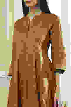 Mustard Brown Cotton Layered Anarkali Dress image number 1