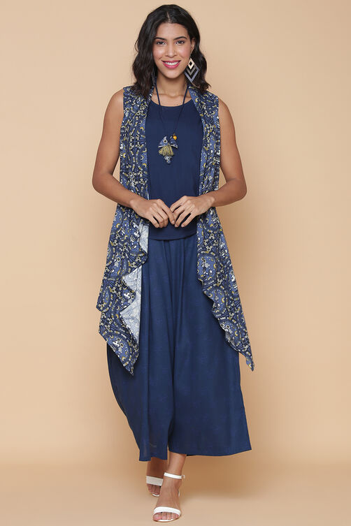 Blue Viscose Printed Short Top image number 0