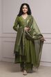 Green Viscose Rayon Straight Embroidered Suit Set
