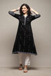 Black Poly Cotton Flared Yarndyed Kurta image number 0