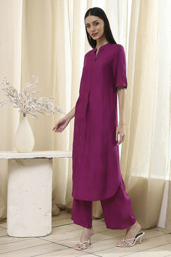 Purple Solid Straight Kurta Set image number 3