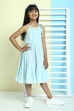 Blue Cotton Flared Printed Dress image number 4