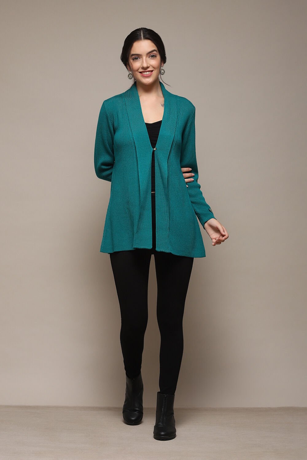 Buy Teal Blue Acrylic Straight Yarndyed Sweater Shrug for
